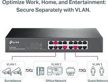 Load image into Gallery viewer, TP-Link 16 Port Gigabit Switch Easy Smart Managed Plug & Play Desktop/Rackmount Sturdy Metal w/ Shielded Ports Support QoS, Vlan, IGMP & Link Aggregation (TL-SG1016DE),Black