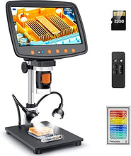 Load image into Gallery viewer, Digital Microscope with 7" LCD Screen,1500X Magnification Soldering Microscope with HDMI,Coin Microscope with 12MP Image Sensor,Windows/Mac/TV Compatible?32GB Card?