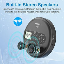 Load image into Gallery viewer, MEGATEK Portable CD Player with Dual Stereo Speakers and 60 Seconds Anti Skip, Personal Walkman CD Player for Car with Headphones, USB Port, Bluetooth and FM Transmitter, 2000mAh Rechargeable Battery