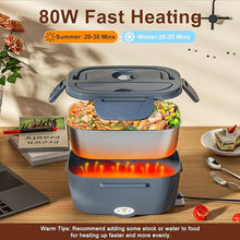 Load image into Gallery viewer, Electric Lunch Box Food Heater for Adults, 80W/1.5L Heated Lunch Box for Men Work Car Truck, Portable Food Warmer Lunch Box Upgraded with Fork&Spoon and Insulated Carry Bag, 12V/24V/110V