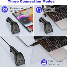 Load image into Gallery viewer, Bluetooth Wireless Barcode Scanner Versatile 3-in-1 (2.4Ghz Bluetooth6.0 Wireless+USB 2.0 Wired) Rechargeable symcode 1D Laser Barcode Reader USB Handheld Bar Code Scanner Wireless Barcode Reader