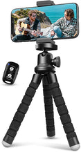 Load image into Gallery viewer, Aureday Phone Tripod, Flexible Tripod for iPhone and Android Cell Phone, Portable Small Tripod with Wireless Remote and Clip for Video Recording/Vlogging/Selfie Black