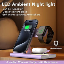 Load image into Gallery viewer, 3 in 1 Foldable Charging Station for Apple Products,Fast Wireless Charger Travel Dock Adapter&Light for iPhone 16/15/14/13/12/11/X/XS,for iWatch 10/9/8/7/Ultra2/Ultra,for AirPods 4/3/2/Pro/2(Purple)