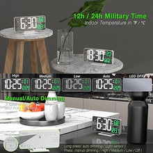 Load image into Gallery viewer, KOSUMOSU Alarm Clock for Bedroom, 6.7" Led Desk Digital Clock,Mirror Clock,Dual Alarm Clock for Living Room with Seconds,Date,Week,12/24h,Dimming,Temp