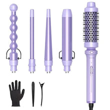 Load image into Gallery viewer, Wavytalk 5 in 1 Curling Iron,Curling Wand Set with Curling Brush and 4 Interchangeable Ceramic Curling Wand(0.5”-1.25”),Instant Heat Up,Include Heat Protective Glove & 2 Clips (Purple)