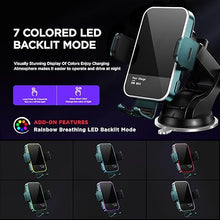 Load image into Gallery viewer, Wireless Car Charger,?7 Colored LED Backlit? 15W Auto Clamping Phone Mount Holder fit for iPhone 15 14 13 12 Mini Pro Max 11 XR XS X, Samsung Galaxy S23 Ultra S22 S21+ S10+ Note 20, etc - Green