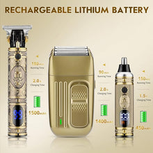 Load image into Gallery viewer, Hair Clippers for Men,Professional Cordless Barber Trimmer Set,Nose and Ear Hair Trimmer with Razor Replacement Head,USB Rechargeable Hair Cutting Grooming Kit-LED Display (Gold-1)