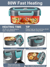 Load image into Gallery viewer, Buddew Electric Lunch Box 80W Food Heater for Adults, 12/24/110V Portable Lunch Warmer Upgraded Heated Lunch Box for Car/Truck/Office with SS Fork&Spoon and Insulated Carry Bag (Blue)