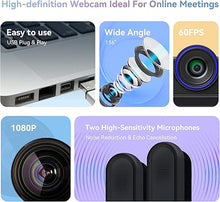 Load image into Gallery viewer, Tenveo 1080P 60FPS Webcam with Microphone and Speaker, All-in-One Video Audio Conference Camera Autofocus 116° for Video Conferencing Gaming Meeting Live Streaming Works with Skype Zoom OBS YouTube