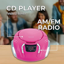 Load image into Gallery viewer, PROSCAN ELITE Portable CD Player Boombox with AM/FM Radio + Built in Speakers + Aux Input to Phone/Headphones/Any Audio - CD Players for Home Using AC Adapter or C Batteries, Pink