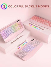 Load image into Gallery viewer, Wireless Keyboard and Mouse Combo, 9 Backlit Effects, Wrist Rest, Phone Holder, 2.4G Lag-Free Ergonomic Keyboards, Rechargeable Silent Cordless Set for Computer, Laptop, Mac, Windows -SABLUTE?Pink?