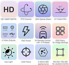 Load image into Gallery viewer, 20X Optical Zoom PTZ Camera HDMI IP Live Streaming SDI USB3.0 1080P 60fps PoE Supports for Church Services Worship Education Video Conference with OBS vMix Wirecast Zoom Skype and More