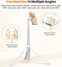 Load image into Gallery viewer, TONEOF 66" Automatic Tripod,Auto-Open Phone Tripod Stand with Magnetic Rechargable Remote,Selfie Stick Tripod 360° Vertical & Horizontal Rotatable,Stable Travel Tripod for iPhone/Android(White)