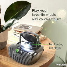 Load image into Gallery viewer, Philco Boombox Portable CD Player with Bluetooth, USB Playback and CD Player is Compatible with MP3/WMA/CD-R/CD-RW CDs, Auxiliary Input, Stereo Sound