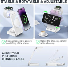 Load image into Gallery viewer, Magnetic Wireless Charger Stand, 3 in 1 Foldable Wireless Charging Station, Travel Charger for Multiple Devices for iPhone 16 15 14 13 12 Series, Apple Watch Ultra/SE/9/8/7/6/5/4/3/2, AirPods