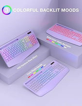 Load image into Gallery viewer, SABLUTE Wireless Keyboard and Mouse Combo, 9 Backlit Effects, Wrist Rest, Phone Holder, 2.4G Lag-Free Ergonomic Keyboards, Rechargeable Silent Cordless Set for Computer, Laptop, Mac, Windows?Purple?