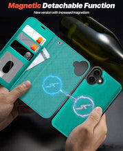 Load image into Gallery viewer, OCASE for iPhone 16 Case Detachable Wallet Case with Card Holder, 2 in 1 Pu Leather Flip Folio with RFID Blocking Stand Wrist Strap Shockproof Phone Cover 6.1 Inch 2024, Blue Green