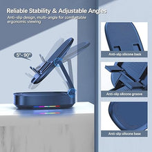 Load image into Gallery viewer, Cell Phone Stand with Wireless Bluetooth Speaker, Unique Gifts for Men/Women, Adjustable Phone Holder with 5 Colorful LED Modes, Anti-Slip Base HD Surround Sound, Compatible with iPhone/iPad, Blue