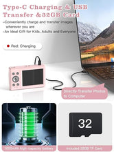Load image into Gallery viewer, Upgrade Digital Camera, 56MP FHD 1080P Camera for Kids with 16x Zoom Anti Shake, Kid Camera with 32GB TF Card, Two Batteries, Lanyard, Compact Small Camera for Kids Boys Girls?Pink?