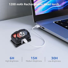 Load image into Gallery viewer, LE Headlamp Rechargeable, LED Head Lamp with 6 Modes for Camping & Hiking Gear Essentials, IPX4 Waterproof High Lumen Bright Headlight Flashlights with Adjustable Headband, USB Cable Included