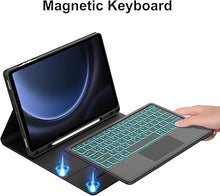 Load image into Gallery viewer, KVAGO Keyboard Case for Samsung Galaxy Tab S9 FE+ / S9+ 12.4 inch, Multi-Touch Trackpad, 7 Colors Backlit Keyboard, Auto Sleep/Wake Slim Folio Keyboard Case with S Pen Holder Galaxy Tab S9+ 2023 Black
