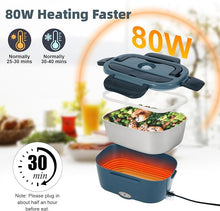 Load image into Gallery viewer, Electric Lunch Box, 12V/24V/110V Portable Food Warmer with SS Fork & Spoon for Car/Truck/Office, 80W Self Heating Lunch Box with 1.5L 304 Stainless Steel Container & 0.45L PP Fruit Box Black