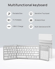 Load image into Gallery viewer, SODI Foldable Keyboard with Touchpad, Portable Wireless Keyboard with Phone Holder, Rechargeable Bluetooth Travel Keyboard for iPad, iPhone, Mac, iOS Tablets Slim Pocket Folding, White