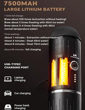 Load image into Gallery viewer, Portable Espresso Coffee Maker Electric Expresso Maker Self Heating Battery Powered, 19 Bar Pressure, Coffee Machine with Ground Coffee & NS Capsule for Travel, Camping, RV, Hiking, Office (Black)