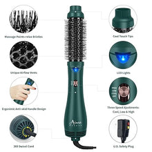 Load image into Gallery viewer, Aima Beauty Hair Dryer Brush, One Step Hair Dryer & Volumizing Hot Air Brush, 3 Heat/Speed Settings, Advanced Ionic Technology, Ceramic Coating, Nylon Pins & Tufted Bristles, Dark Green, 1000W, 125V