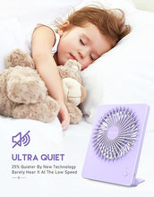 Load image into Gallery viewer, Zuvas Desk Fan Battery Operated Rechargeable 180°Tilt Folding Personal Ultra Quiet Small Portable Fan Light Purple