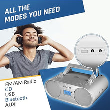 Load image into Gallery viewer, KLIM Boombox B4 CD Player Portable Audio System + AM/FM Radio with CD Player, MP3, Bluetooth, AUX,USB + Wired & Wireless Mode Rechargeable Battery + Remote Control, Autosleep, Digital EQ + New