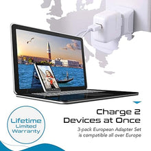Load image into Gallery viewer, Ceptics Complete European Travel Adapter Set - 2 In 1 Usa to Europe, Germany, England, Spain, Italy, Iceland, France, (Type G, E/F, Type C) - 3 Pack, Safe Grounded Perfect for Cell Phones, Laptops