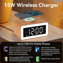 Load image into Gallery viewer, Bluetooth Alarm Clocks with Wireless Charging, 0-100% Dimmer LED Night Light, 2 Alarm Settings, 12/24H, 9 Mins Snooze, Wooden Digital Alarm Clock for Bedrooms, Office, Travel (Wood Grain)