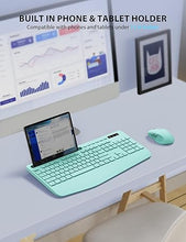 Load image into Gallery viewer, Wireless Keyboard and Mouse Combo - Full-Sized Ergonomic Keyboard with Wrist Rest, Phone Holder, Sleep Mode, Silent 2.4GHz Cordless Keyboard Mouse Combo for Computer, Laptop, PC, Mac, Windows (Green)