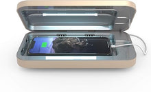 Load image into Gallery viewer, PhoneSoap 3 UV Cell Phone Sanitizer & Dual Universal Cell Phone Charger Box | Patented & Clinically Proven 360-Degree UV-C Light Sanitizer | Disinfects and Charges All Phones (Light Gold)