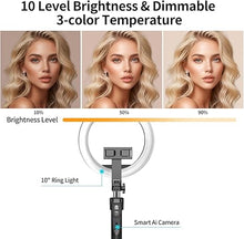 Load image into Gallery viewer, 70.9" Auto Face Tracking Tripod 360° Rotation with 10" Ring Light, Phone Tripod & Selfie Stick with Remote for Cell Phone 4"-7", Motion Sensor Phone Tripod for Tiktok Live Stream Vlog Video Recording