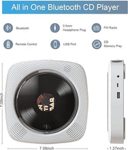 Load image into Gallery viewer, CD Players for Home, Portable CD Player with Speakers, FM Radio, Remote Control, AUX Port, USB Read, Compatible Formats, Wired Powered, Desktop and Wall Mounted, White, Gift