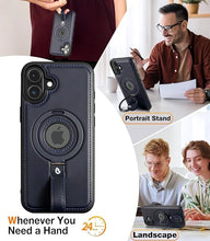 Load image into Gallery viewer, Capture Grip Strap Magnetic Stand for iPhone 16 Plus Case with Screen Protector, Protective iPhone 16 Plus Case Leather, Compatible with MagSafe, Built-in Kickstand,for Men Women, Blue