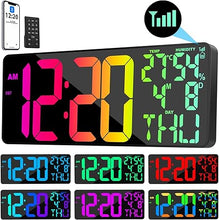 Load image into Gallery viewer, 11 RGB Color Changes Large Digital Wall Clock/Bluetooth Auto Time Sync, Remote-Controlled Digital Wall Clock Large Display with Alarm/Timer Function, DST, Indoor Temperature/Humidity Display (18 inch)