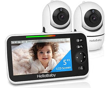 Load image into Gallery viewer, HelloBaby Upgrade 5’’ Baby Monitor with 26-Hour Battery, 2 Cameras Pan-Tilt-Zoom, 1000ft Range Video Audio Baby Monitor No WiFi, VOX, Night Vision, 2-Way Talk, 8 Lullabies and Temperature
