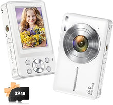 Load image into Gallery viewer, Digital Camera, 2024 Upgraded Camera for Kids with 32GB Card, 16X Zoom,1080P Point and Shoot Digital Camera with Anti-Shake, Timestamp, Flashlight, Portable Travel Camera for Teens Girls,Boys, White