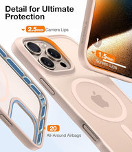 Load image into Gallery viewer, TORRAS Stronger Magnetic & Shockproof for iPhone 16 Pro Case, Military Grade Drop Protection, Compatible with MagSafe, Case for iPhone 16 Pro Slim, Translucent Matte White Back/Desert Titanium Edge