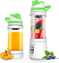 Load image into Gallery viewer, Portable Blender, Anti-Jamming 300 Watt for Shakes and Smoothies, 24oz Travel Blender USB Rechargeable, BPA Free Sporty bottle with a Travel Lid. (White Base Green Lid)