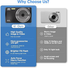 Load image into Gallery viewer, Black Digital Camera 2024 Upgrade 4K 44MP Digital Cameras for Teens, Digital Point and Shoot Camera for Kids with 16X Zoom, 64GB SD Card, Compact Small Camera for Boys Girls Teens Kids Gift