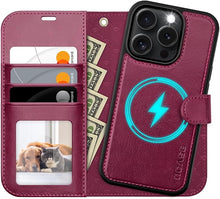 Load image into Gallery viewer, OCASE for iPhone 16 Pro Case Detachable Wallet Case with Card Holder, 2 in 1 Pu Leather Flip Folio with RFID Blocking Stand Wrist Strap Shockproof Phone Cover 6.3 Inch 2024, Burgundy