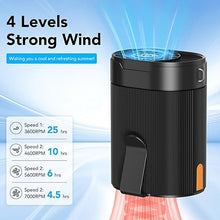 Load image into Gallery viewer, Rechargeable Waist Fan, Portable Fans with 25H Battery Life, 4 Speeds Adjustable Belt Fan Under Shirt, 6600 RPM Turbo Personal Dual Clip Fan, Hands-Free Hanging Neck Fan for Hiking, Outdoor, Jobsite