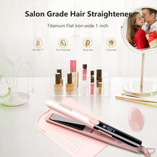 Load image into Gallery viewer, ANGENIL Titanium Flat Iron Hair Straightener and Curler 2 in 1, Anti-Scald Silicone Dual Voltage Hair Straightener, Ionic Pink Flat Iron with Heat Resistant Silicone Mat, Facial Cleansing Brushes