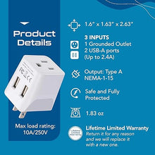Load image into Gallery viewer, Ceptics Japan, Philippines Travel Adapter Plug with Dual USB - Usa Input - Type A - Ultra Compact (CTU-6) - Perfect for Cell Phones, Laptops, Camera Chargers