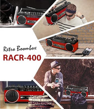 Load image into Gallery viewer, Riptunes Cassette Boombox, Retro Blueooth Boombox, Cassette Player and Recorder, AM/FM/SW-1-SW2 Radio-4-Band Radio, USB, and SD, RED