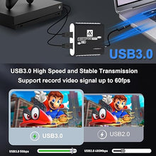 Load image into Gallery viewer, USB 3.0 Video Capture Card,1080P HDMI Recorder Game Capture Card for Windows/Mac OS,Compatible with Switch/PS5/PS4/Xbox/PC/Camera for OBS,Twitch,TikTok,YouTube Live Streaming and Recording
